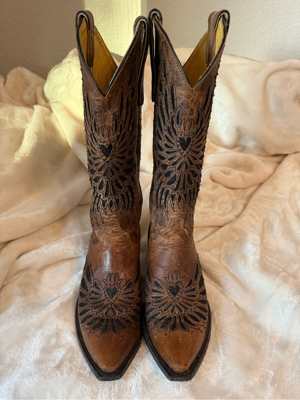 Brown and Black Angel Cavendar’s Embroidered Snip Toe Cowboy Boots